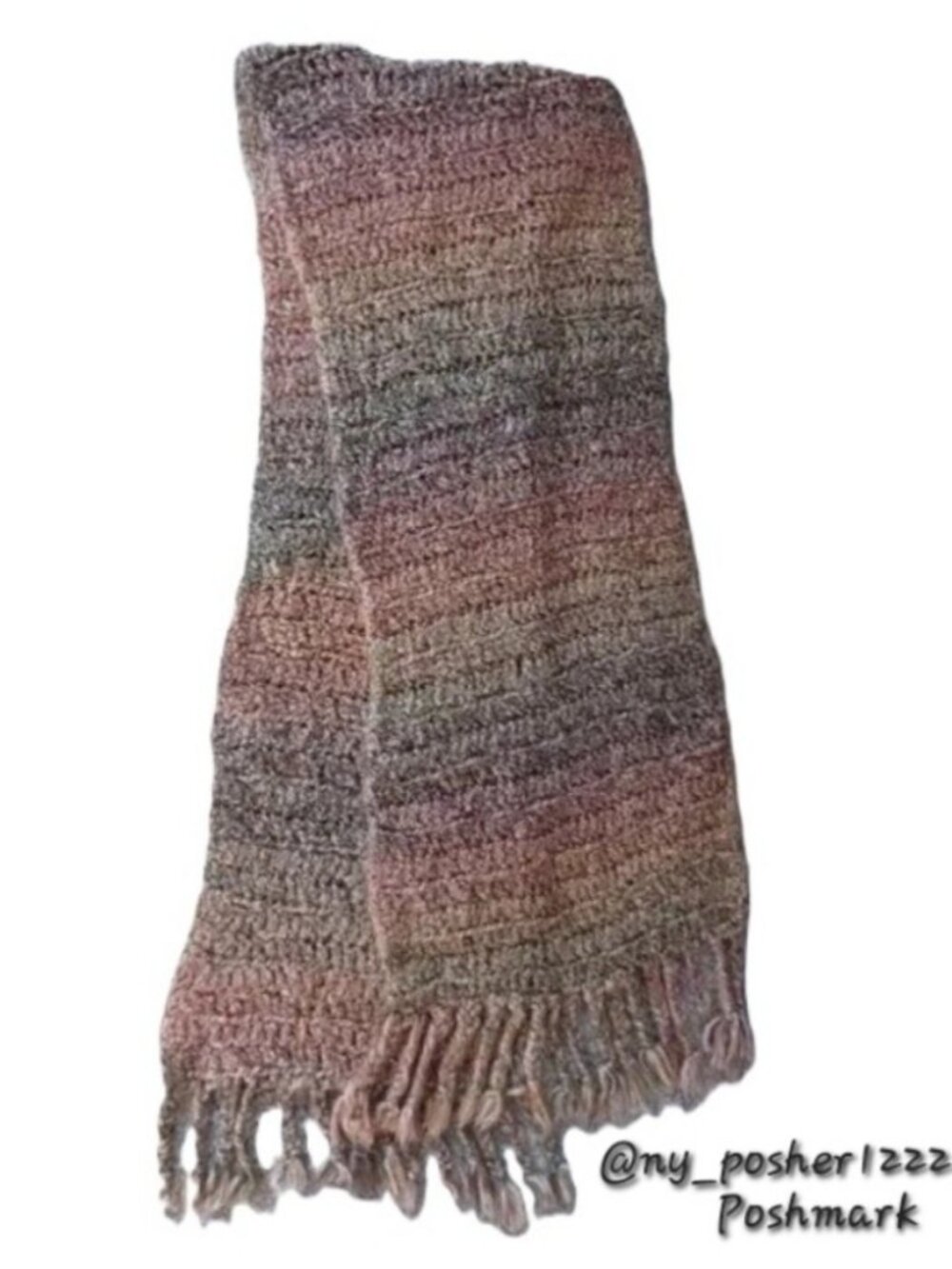 Handmade Boho Crochet Long Winter Scarf Earth Tone Ombre Fringe Muffler